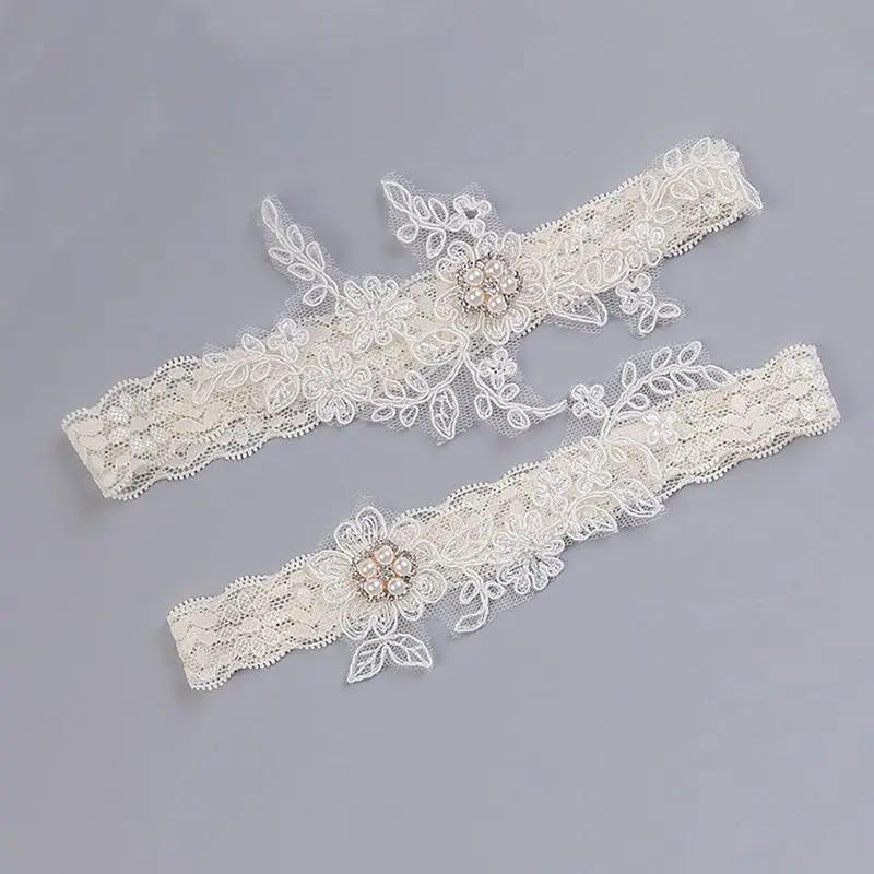 Женское винтажное свадебное Подвязка из искусственного жемчуга с цветочной вышивкой, кружевное свадебное кольцо на бедро
