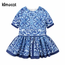 Kimocat/летнее платье с короткими рукавами в китайском стиле для девочек; цвет синий, белый; платье принцессы
