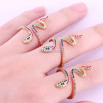 

6Pcs High quanlity rainbow snake cz ring for women lady gifts gold color Colorful Cubic Zircon trendy finger Ring