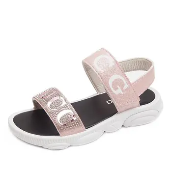 

Girls sandals 2019 summer new rhinestone sequins princess shoes fashion big children bear shoes children's casual shoes