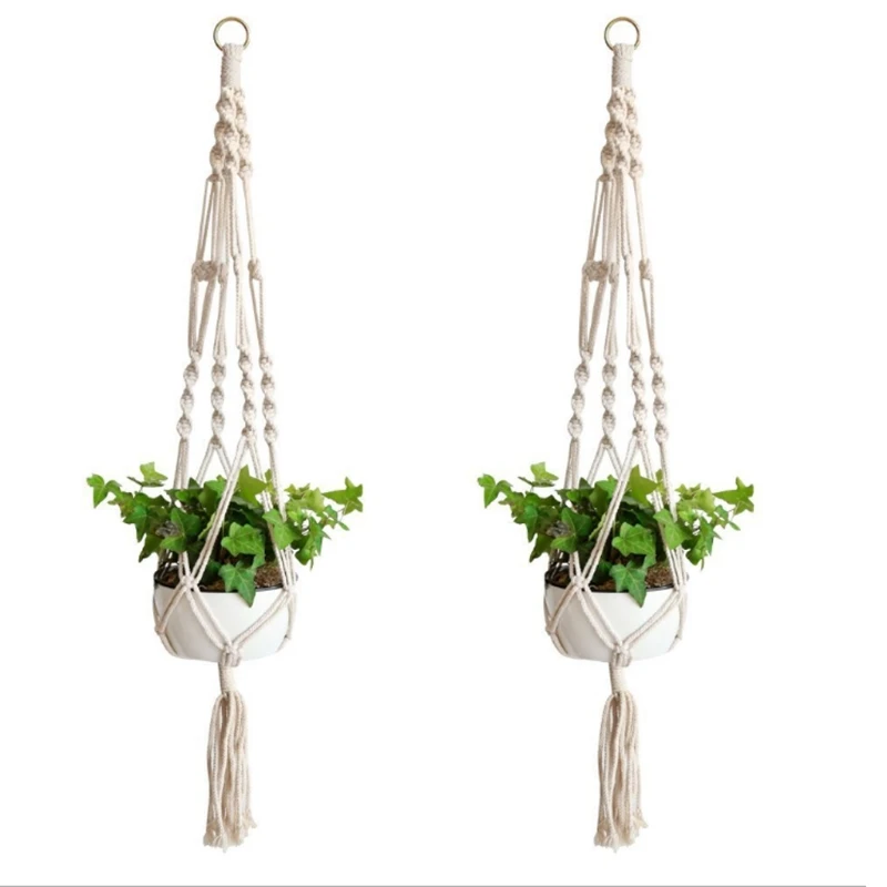 

Macrame Plant Hangers Indoor Outdoor Flower Hanging Basket Hemp Rope 4 Legs New