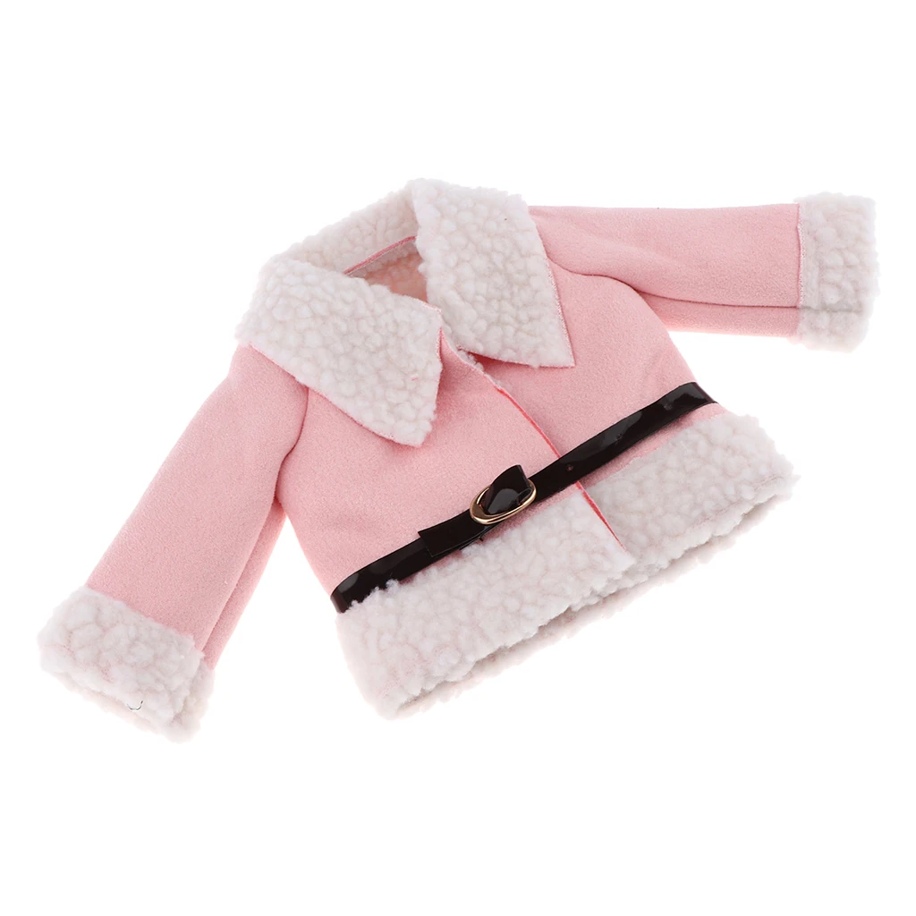 Mini Cute Doll Woolen Coat with Black Belt For 18 inch American Doll Clothes Kids Doll Dress-up Clothing Accessory Pink Black