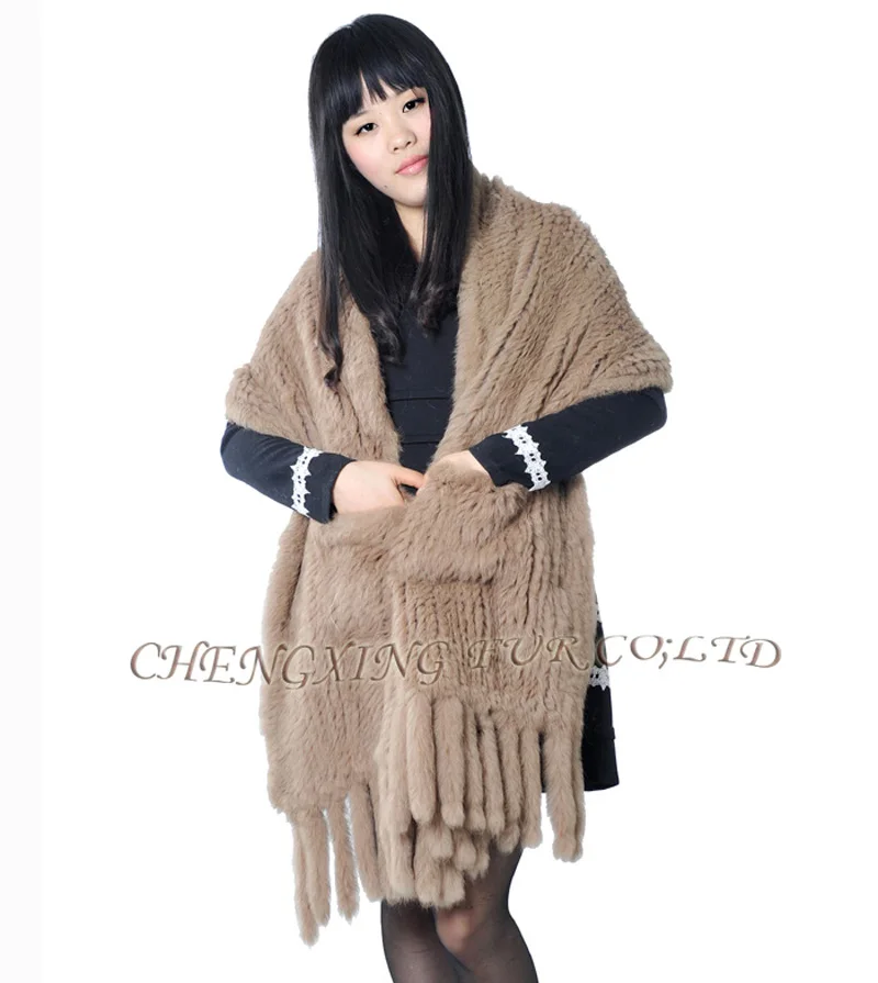 

CX-B-01D Hand knitted Rabbit Fur Cape Black Drop Shipping