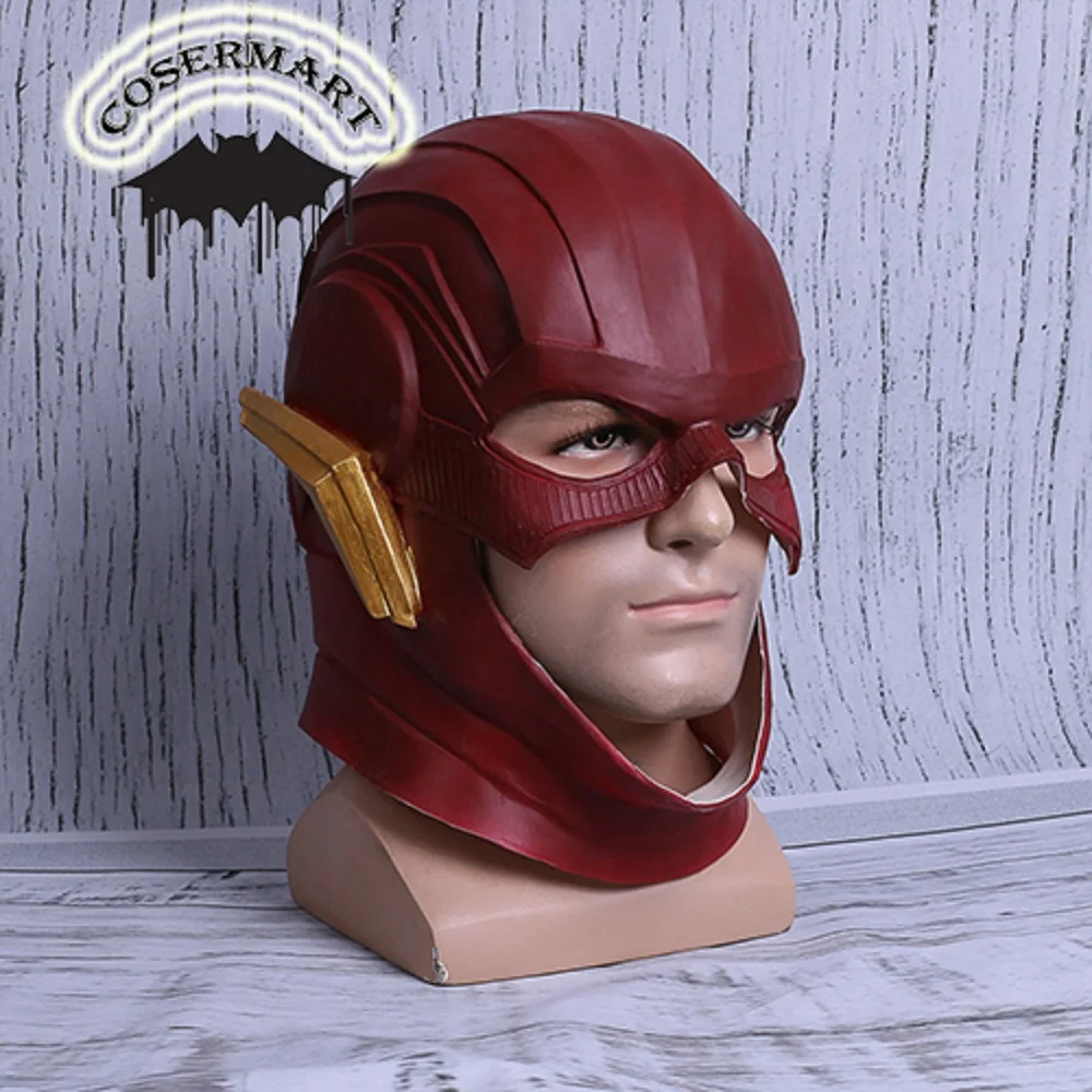 2017 Movie Justice League Mask The Flash Red Mask Latex Cosplay Costume Adult Halloween Helmet Flash Accessories Handmade New (2)4