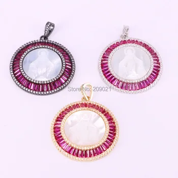 

3Pcs Popular Charm CZ jewelry pendant,fashion virgin Mary shell round pendants