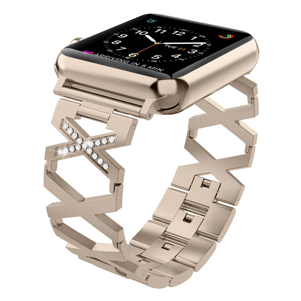 Wearlizer Для женщин женские часы-браслет для наручных часов Apple Watch, версии модный бриллиант ремень с цепочкой металлический браслет 38/42/40/44 мм - Цвет ремешка: Champagne