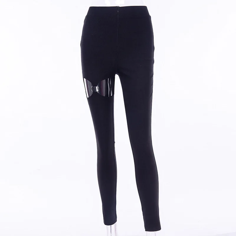 Сексуальные женские облегающие брюки с дырками, Harajuku, эластичные узкие брюки - Цвет: black