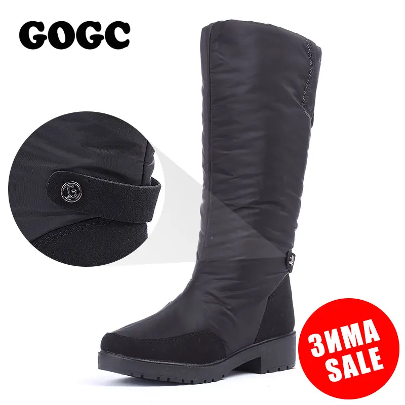 Prix GOGC Hiver Bottes Femmes 2018 Genou Haute Bottes Grande Taille Haute Qualité Imperméable À L eau Marque Femmes Chaussures Warmful Hiver Chaussures Femmes plat
