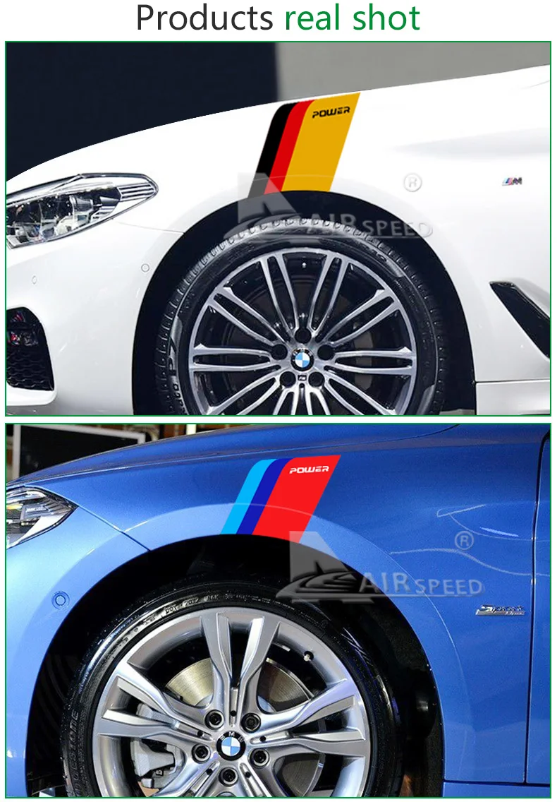 Airspeed Car Stickers M Performance Auto Sticker Side Fender decal Accessories for BMW E46 F30 E90 E60 F20 F10 E36 E39 E87 E70   (5)