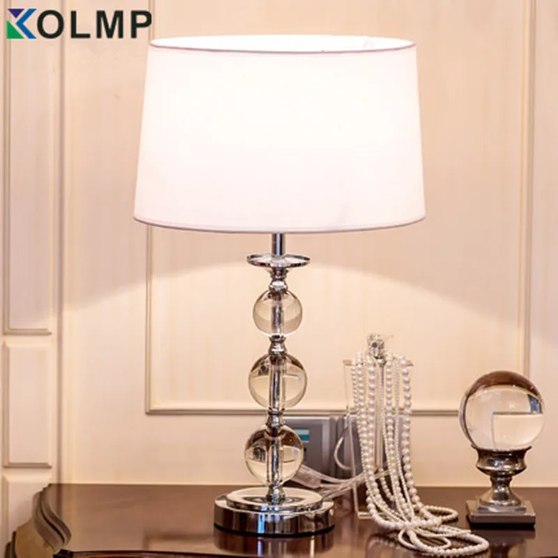 

Nordic crystal table lamps for bedroom luxury crystal home art deco brief modern K9 crystal desk bed light with fabric lampshade