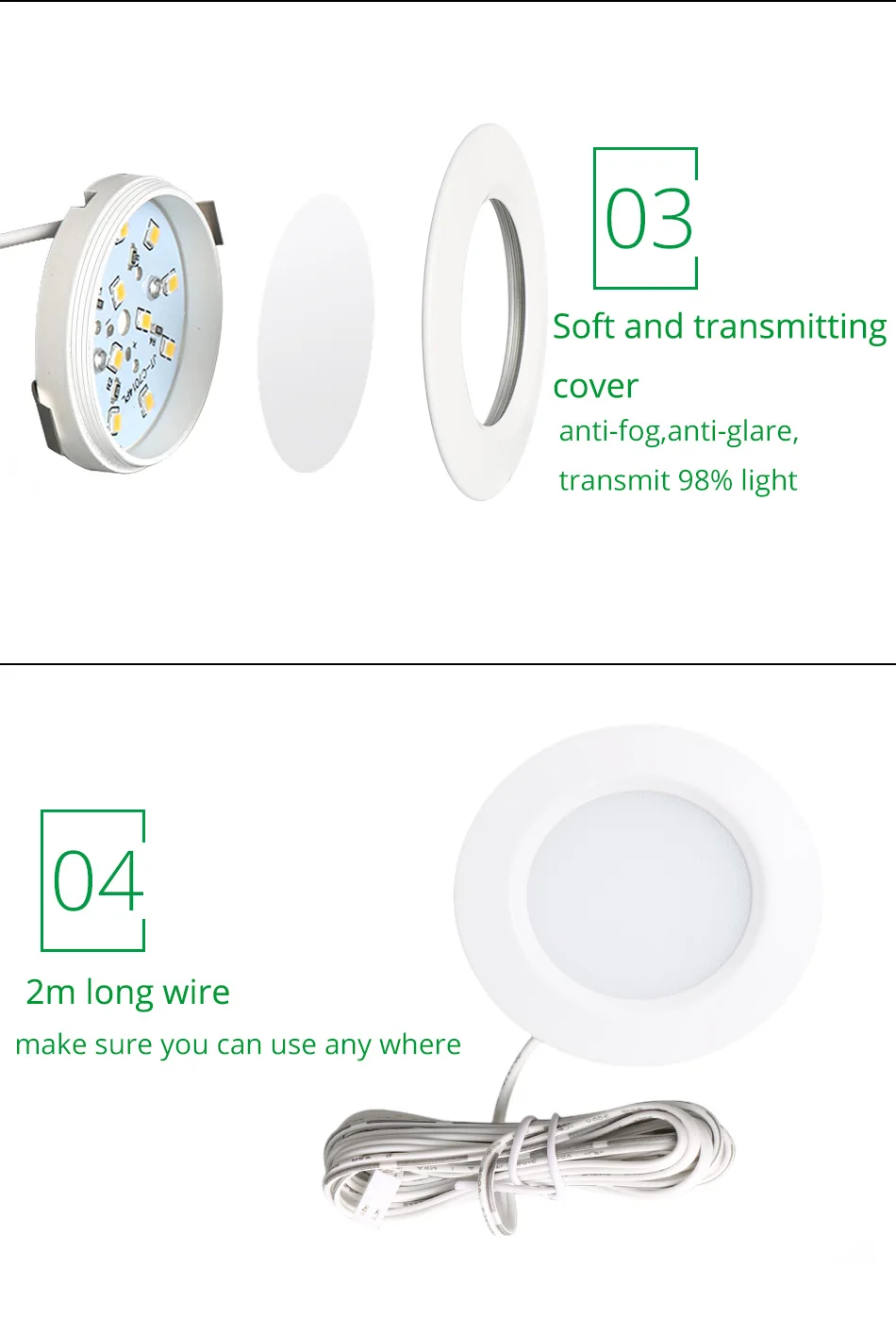 LED Under Cabinet Lights Closet Light 12V 3W Connecting Round Bookshelf Kitchen Surface Mounted Downlights Puck Showcase Lamp (12)