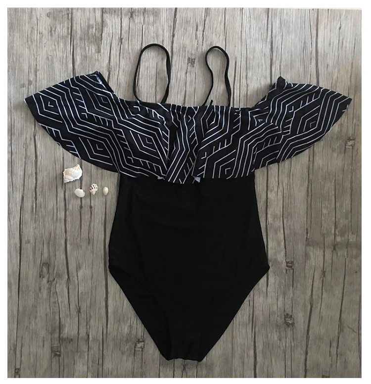 One shoulder stripe black bikini_04