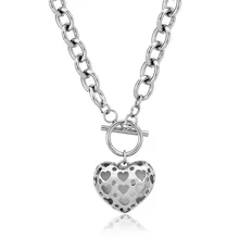 Moda de acero inoxidable 316l pvd oro rosa declaración choker collares para las mujeres colgantes del corazón joyería de calidad superior al por mayor
