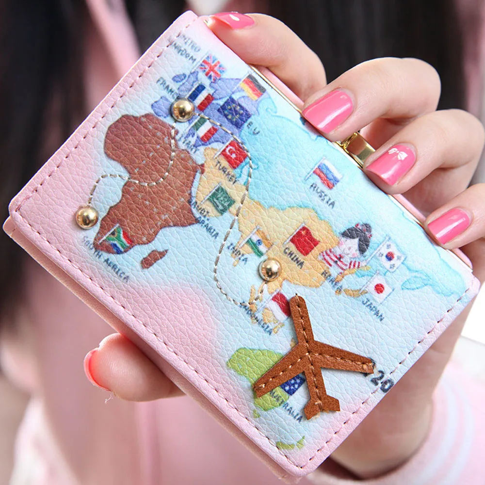 

2019 Original Women Printing Leather Wallet Clutch Short Purse Vintage Woman Wallets Ladies Purse Cash Bag Portable Money Bags
