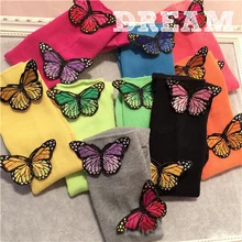 10 цветов. Шикарные женские хлопковые Флуоресцентные 3D носки с бабочками в стиле Харадзюку. Женские носки для девочек. Носки ярких цветов