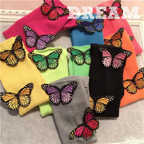 Носки женские 10 цветов хлопок флуоресцентный 3D носки с бабочками|sox womens|sox girlwoman sox