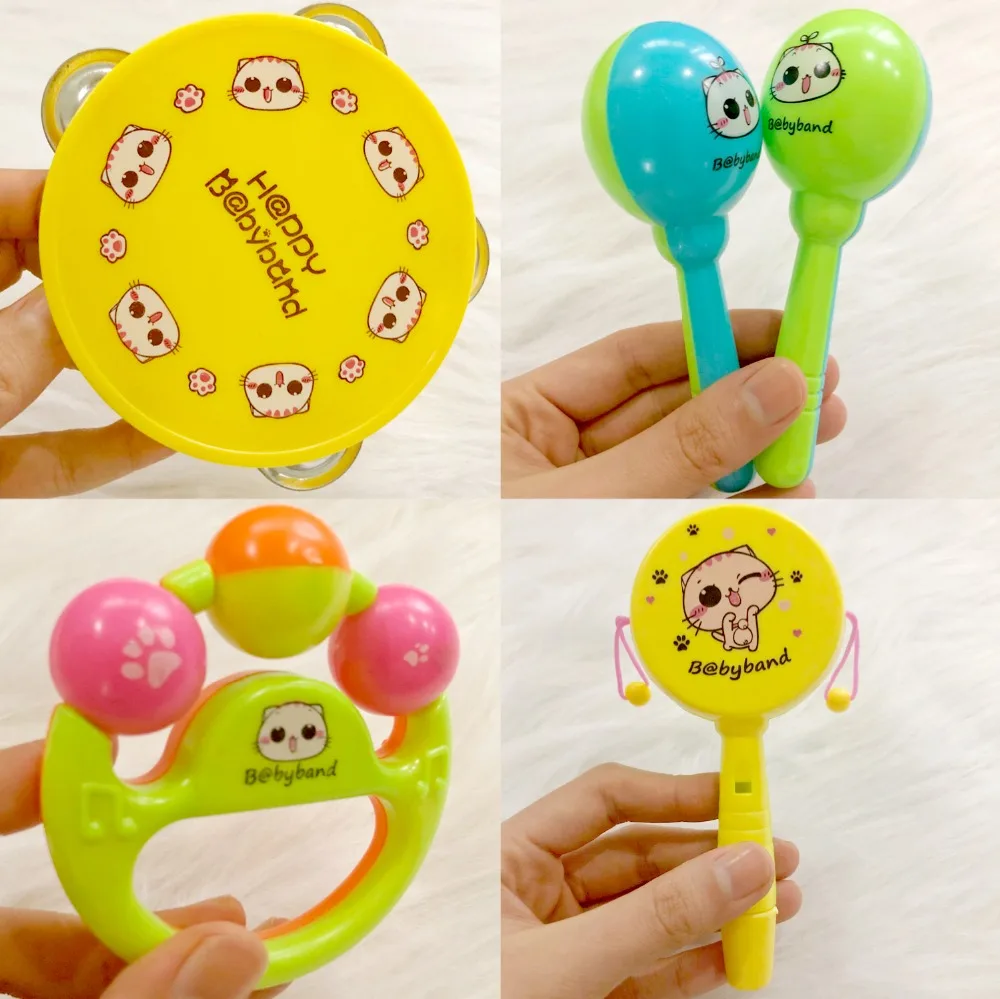 5pcs Baby Rattle Toy Set Music Instrument for Child Kid Drum Maracas Hand Bell Guitar Infant Toddler Education Mobile Boys Girls