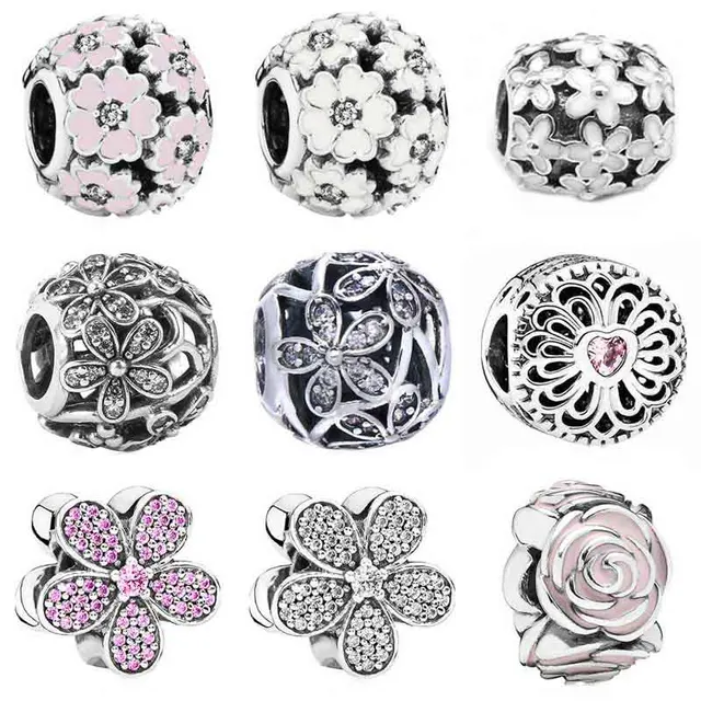 Pink Enamel Dazzling Daisy Primrose Meadow Rose Garden Charm Fit Pink Enamel Dazzling Daisy Primrose Meadow Rose Garden Charm Fit Pandora Bracelet 925 Sterling Silver Bead