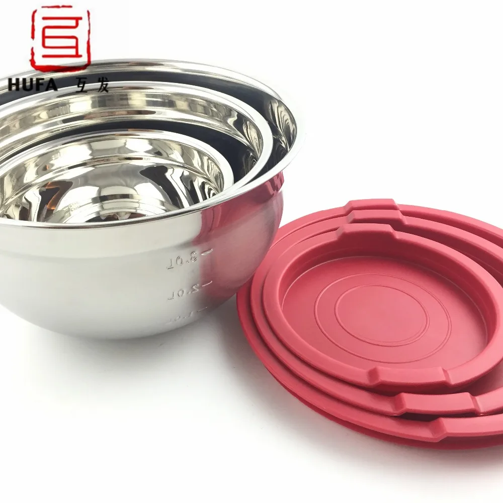 3 Piece Rvs Grip Kommen met Deksels/mixing bowls/Aubergine/salade