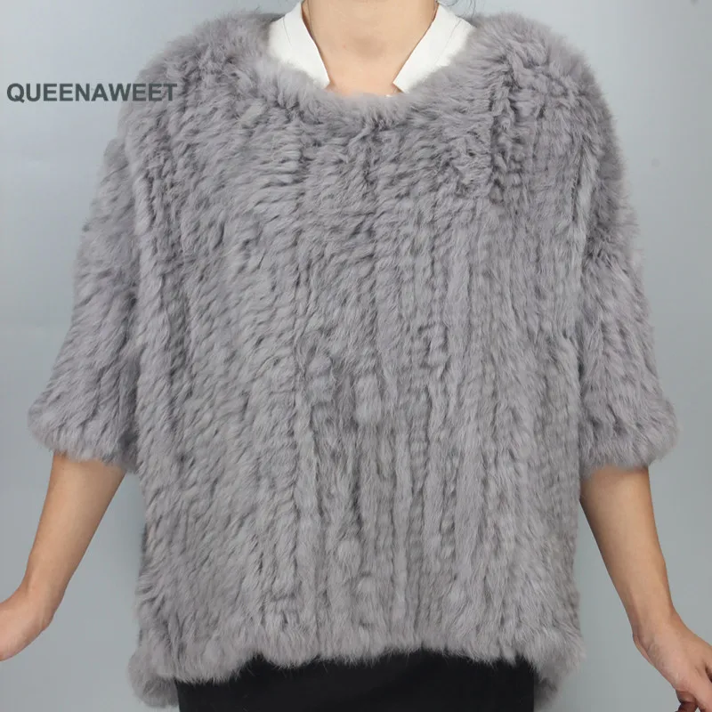 

New Thick Real Knit Rabbit Fur Vest Tails Coat Bat Sleeves Jacket Women Waistcoat
