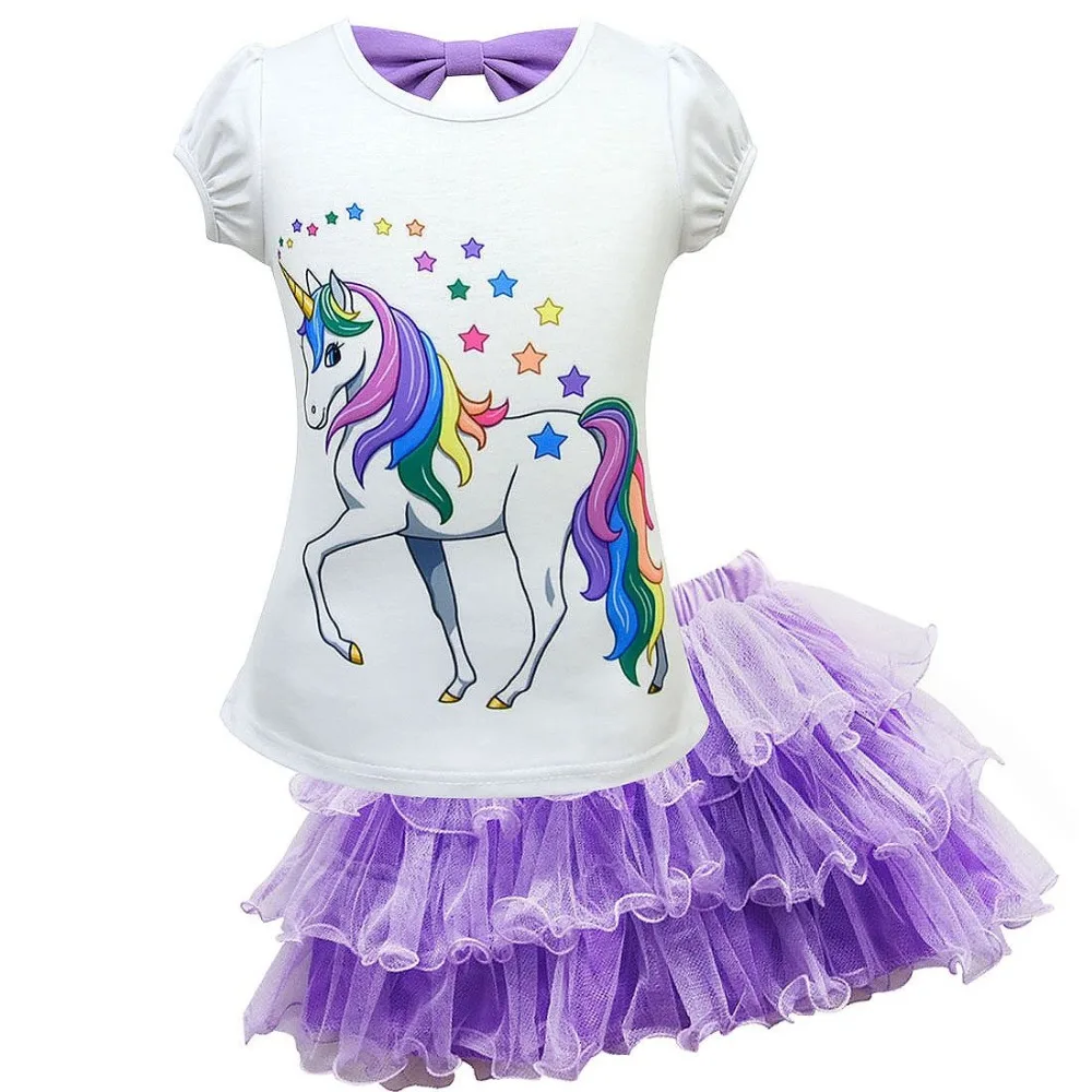 

2019 Baby Girls T-shirt +Dress Unicorn Costume for Kids Children Party Dresses Set Clothes Princess Cosplay Set