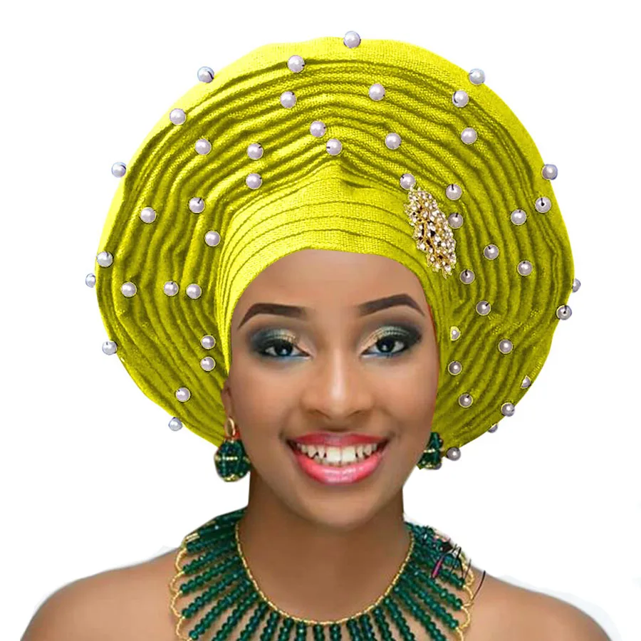 Головной убор Aso oke с бусинами aso нигерийский головной ebi Африканский gele auto