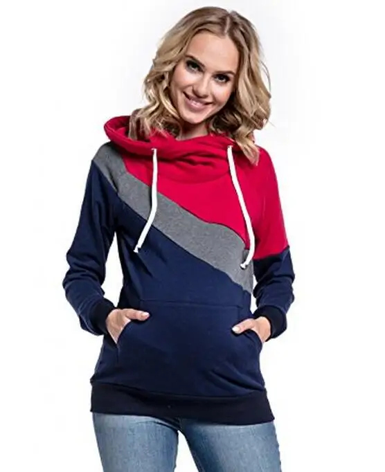 Plus Size Pregnancy Nursing Long Sleeves Maternity Clothes Hooded Breastfeeding Tops Patchwork T-shirt for Pregnant Women (10)