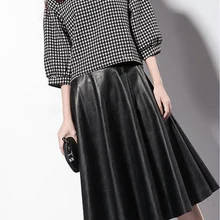 Женские льняные кожаные миди юбки с высокой талией, плиссированные винтажные юбки