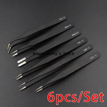 

6pcs/LOT BGA Precision ESD Tweezers Set, stainless steel anti-static tweezers Repair Tool Soldering Station Welding Assist