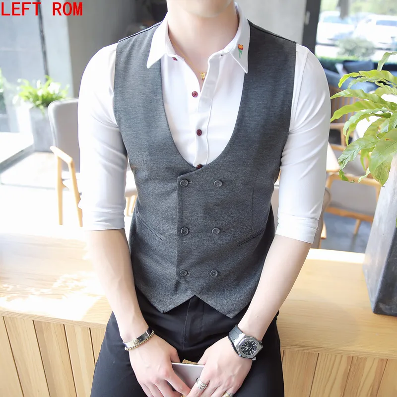 2017 Men's Vests British Style Slim Woollen Double