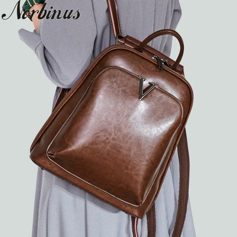 Рюкзак Norbinus из натуральной воловьей кожи для женщин модный школьный ранец на