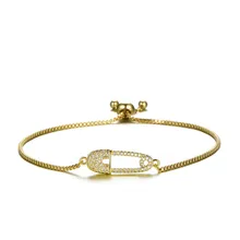 Элегантный микро украшенное кубическими камнями циркониевый браслет для женщин скрепка для бумаги Регулируемая Цепочка-браслет золотые серебряные ювелирные изделия