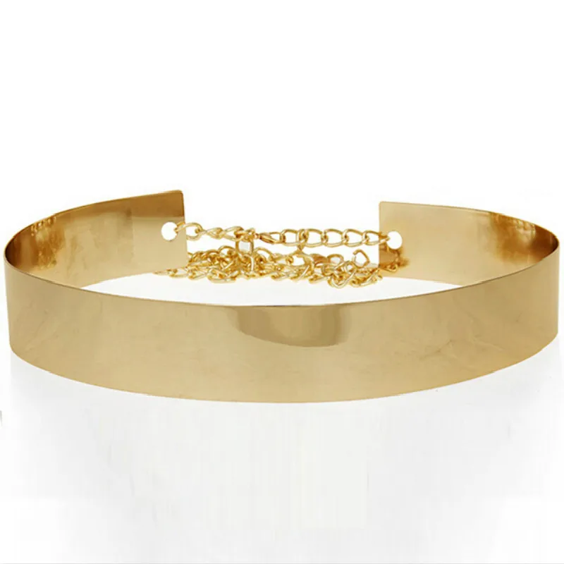 Женский ремень широкий золотой металлический с цепочкой|belt plate|mirror chainfashion women belt |