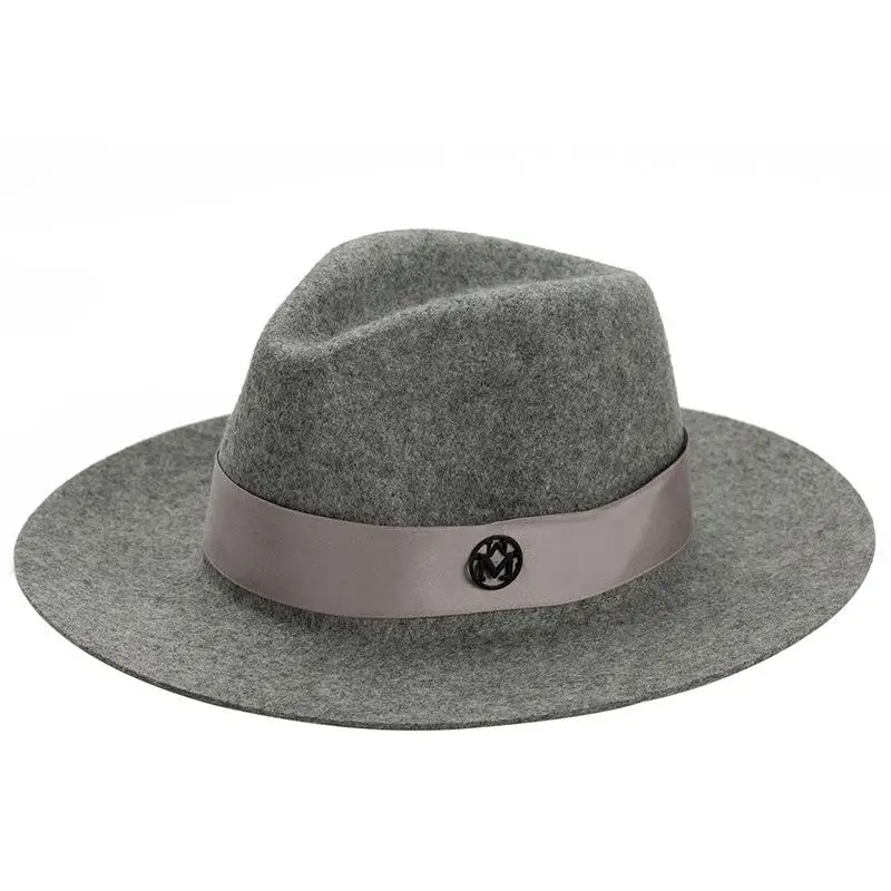 Letter M Wide Brim Wool Felt Top Hat Brand Vintage Elegant British