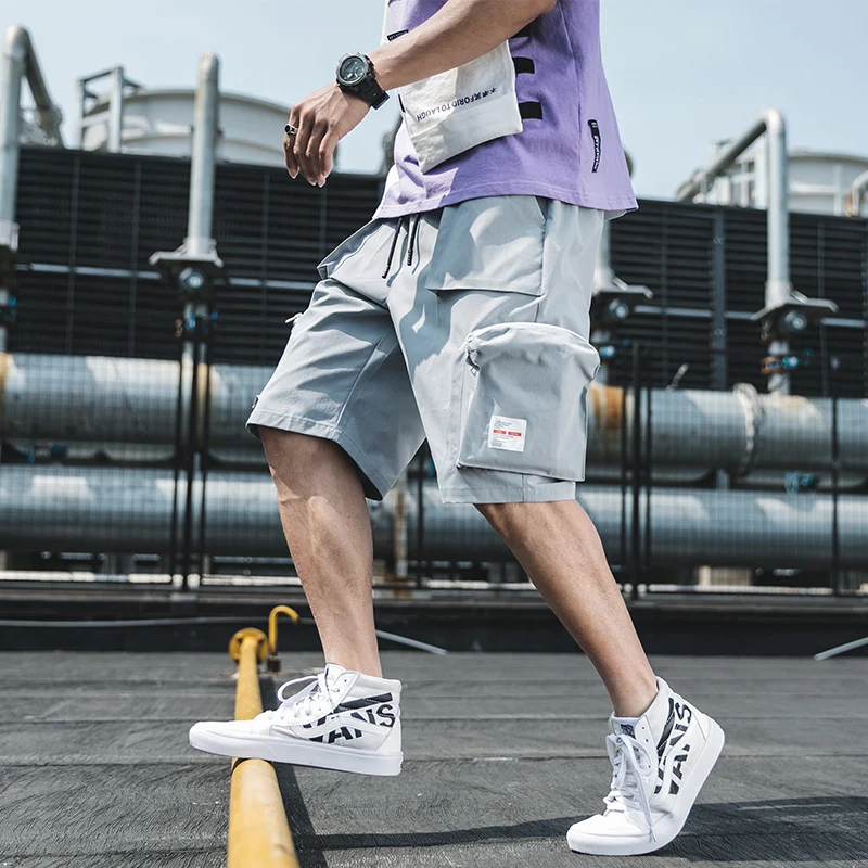 Летние Стильные мужские уличные шорты в стиле хип-хоп, спортивные шорты до колена, пляжные шорты-шаровары с большими карманами, Masculino ABZ422