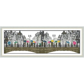 

Joy Sunday The Scenery In The Rain Chinese Cross Stitch Kits Ecological Cotton Printed 11CT DIY Gift Wedding Decoration For Home