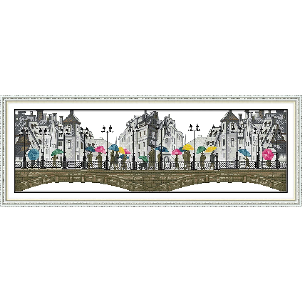 

Joy Sunday The scenery in the rain Chinese cross stitch kits Ecological cotton printed 11CT DIY gift wedding decoration for home