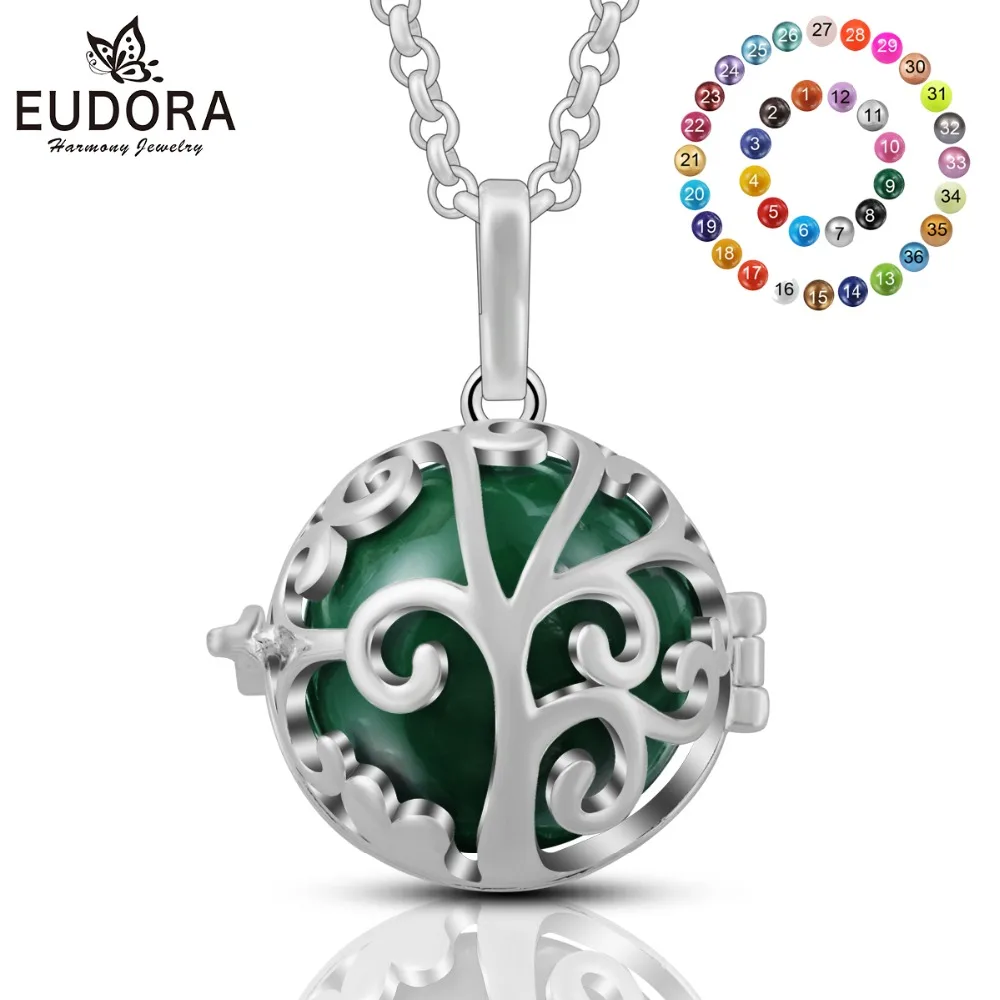 

Eudora 20mm Silver Plated Copper Mexican Bola Necklace Bola Musical Tree of life Cage Pendant Pregnancy Women Jewelry K165N20