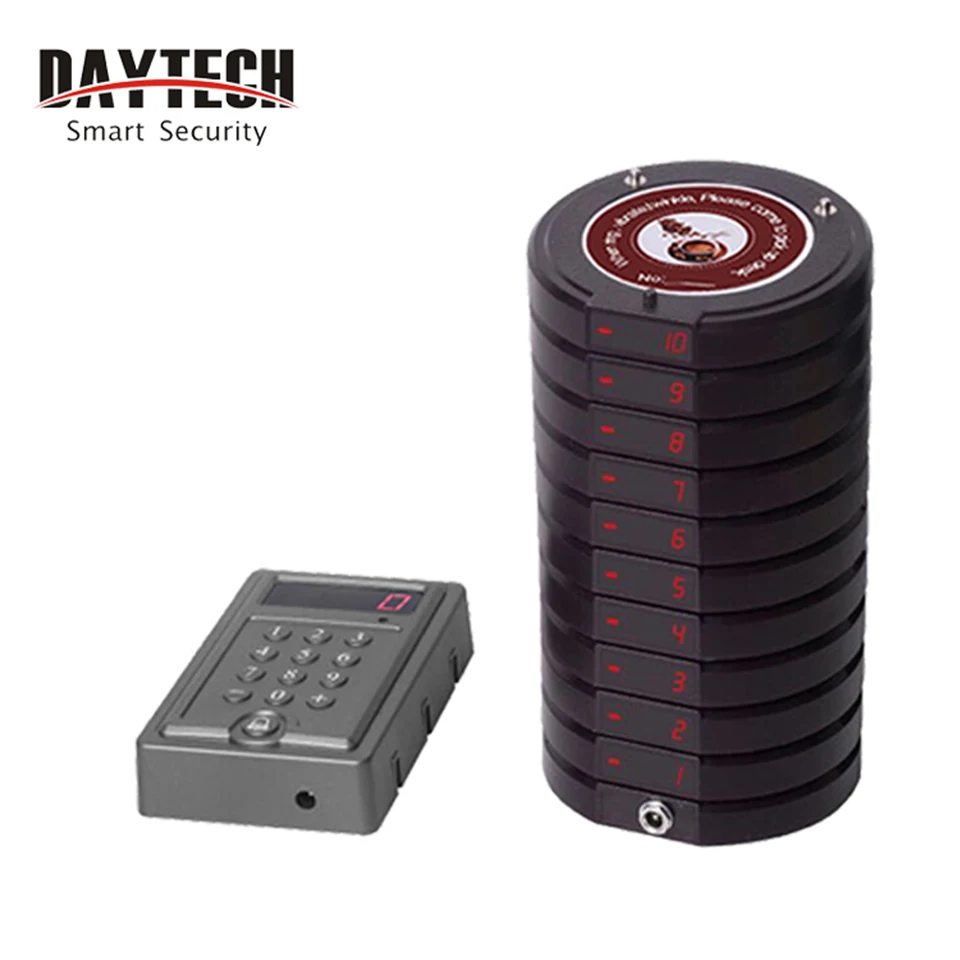 

DAYTECH Wireless Calling System Restaurant Queuing Coaster Pager Calling System 1 Keyboard 10 Transmitter Calling System P600