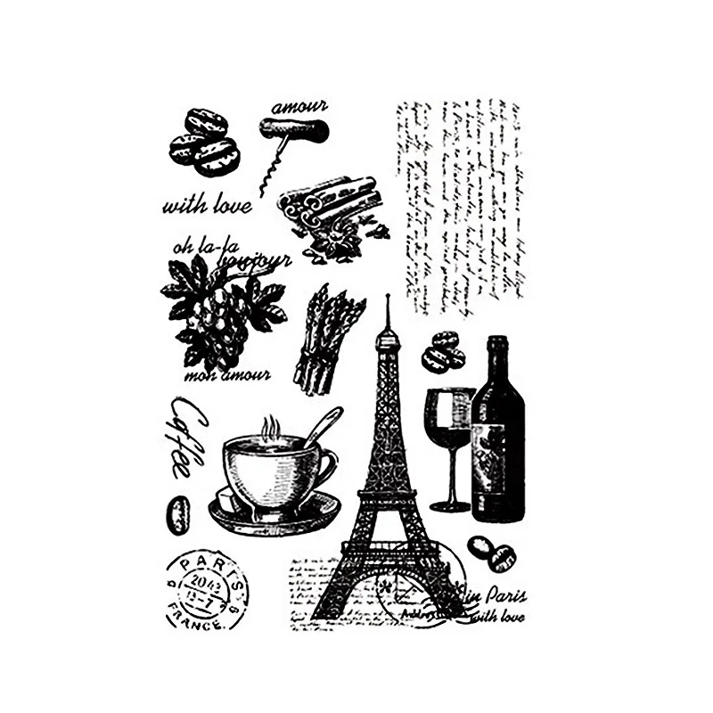

Paris Coffee with Love Clear Stamps for Scrapbooking DIY Silicone Seals Photo Album Embossing Folder Paper Maker Template Crafts