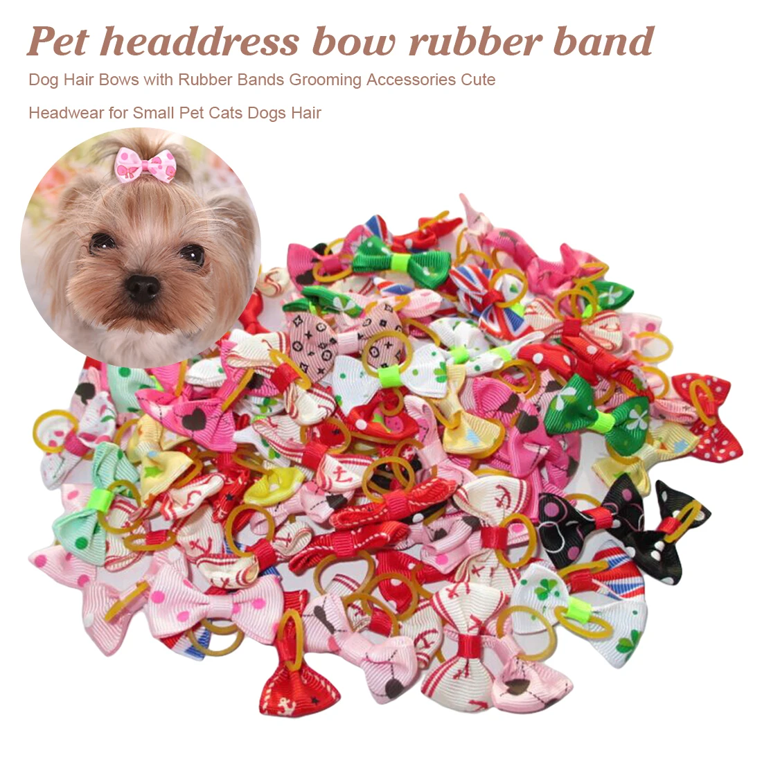 Cute Dog Hair Bows with Rubber Bands Grooming Accessories Headwear for Small Pet Cats Dogs Hair