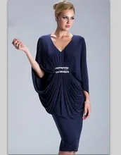Eletgant Marineblau Mutter Der Braut Kleider Knielangen Perlen Mode Formale Abendkleider Vestido Mae Da Noiva