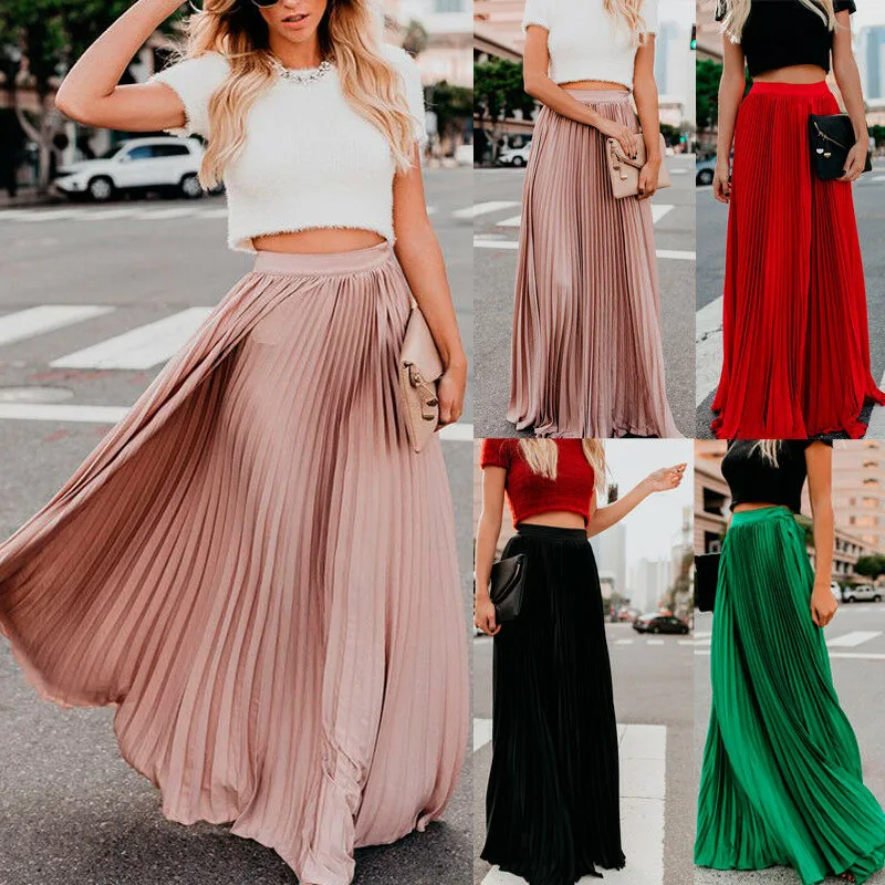 Женские Плиссированные однотонные юбки в богемном стиле, облегающие Женские длинные юбки на весну, магазин NYZ