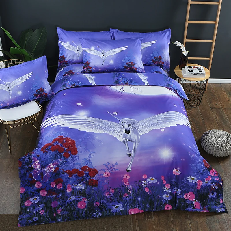 

Beautiful Unicorn Pattern Bedding Sets 2/3/4pcs Soft Comfortable Family Set Sheet Duvet Cover Pillowcase Flat Sheet Bed Linings
