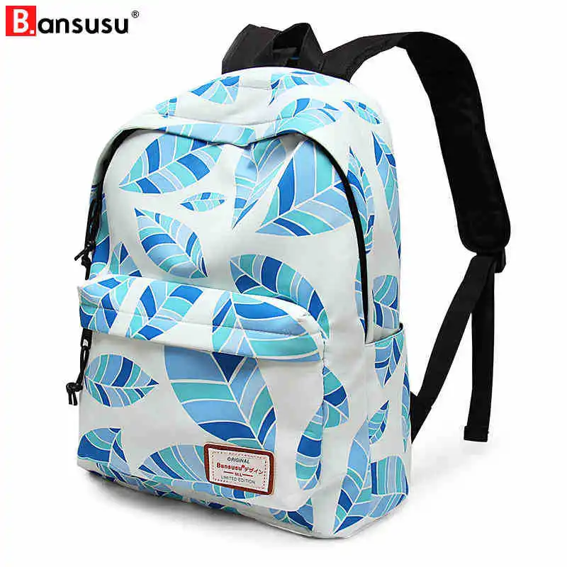 

Women Floral Leaf Printing Backpack Girls 14" Laptop Backpack School Notebook Bag 2018 Waterproof Travel Backpack for teens