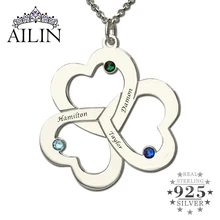 Тройное ожерелье с надписью «сердце», серебряное ожерелье с гравировкой «камень рождения», ожерелье «мама», наши сердца, любовь, материнские украшения