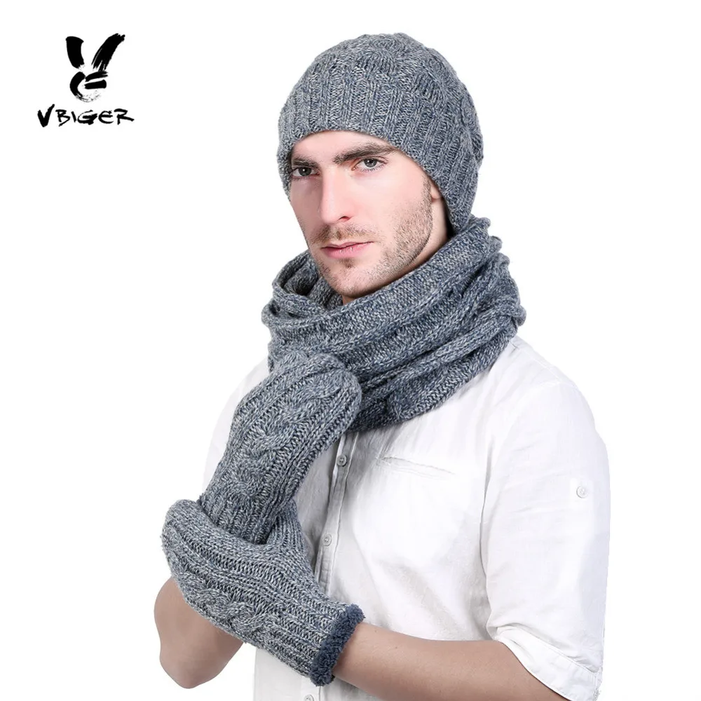 VBIGER 4pcs Men Winter Skullies Beanies Knitted Stripe Beanie Hat Scarf