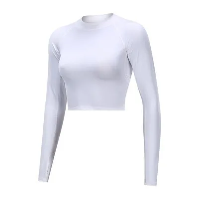 Джерси Женский спортивный топ для фитнеса женская спортивная рубашка для йоги с длинным рукавом с отверстием для большого пальца укороченный топ для йоги дышащая футболка для бега спортивная одежда - Цвет: White Sport Top