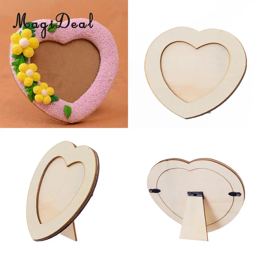MagiDeal Wooden LOVE HEART Photo Frame DIY Picture Frame Art Craft Base Photo Frame Wedding Child Birthday Gift