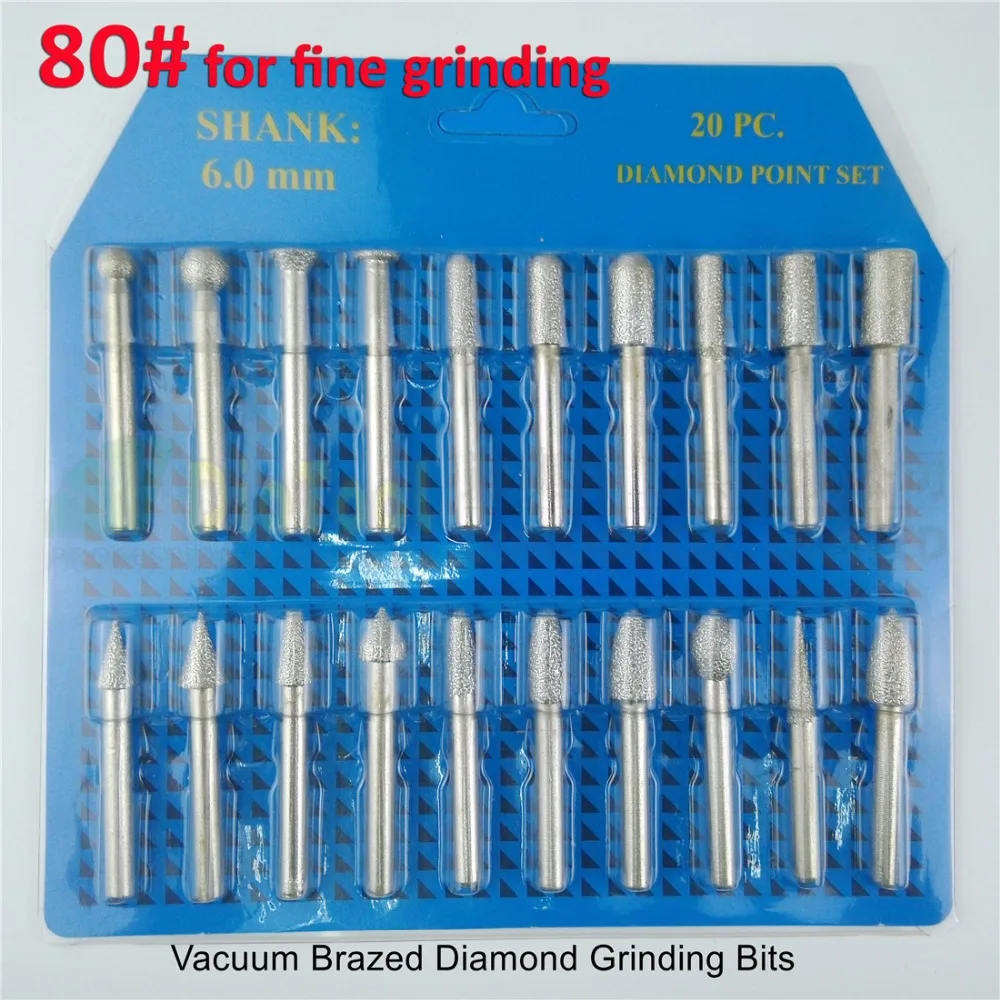 20pcs/set 80# for fine grinding, brazed diamond burrs for stone, Diamond grinding head, engraving bits, single blister packing 20pcs/set 80# for fine grinding, brazed diamond burrs for stone, Diamond grinding head, engraving bits, single blister packing